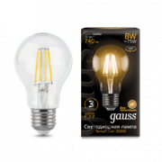 Лампа Gauss Filament А60 8W 740lm 3000К Е27 LED 1/10/40