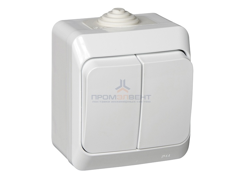 Выключатель двухклавишный Этюд IP44 белый [уп 14шт]