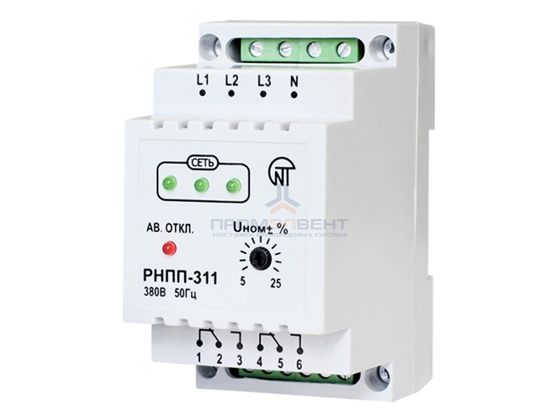 Трехфазное реле контроля напряжения РНПП-311 3А на DIN-рейку